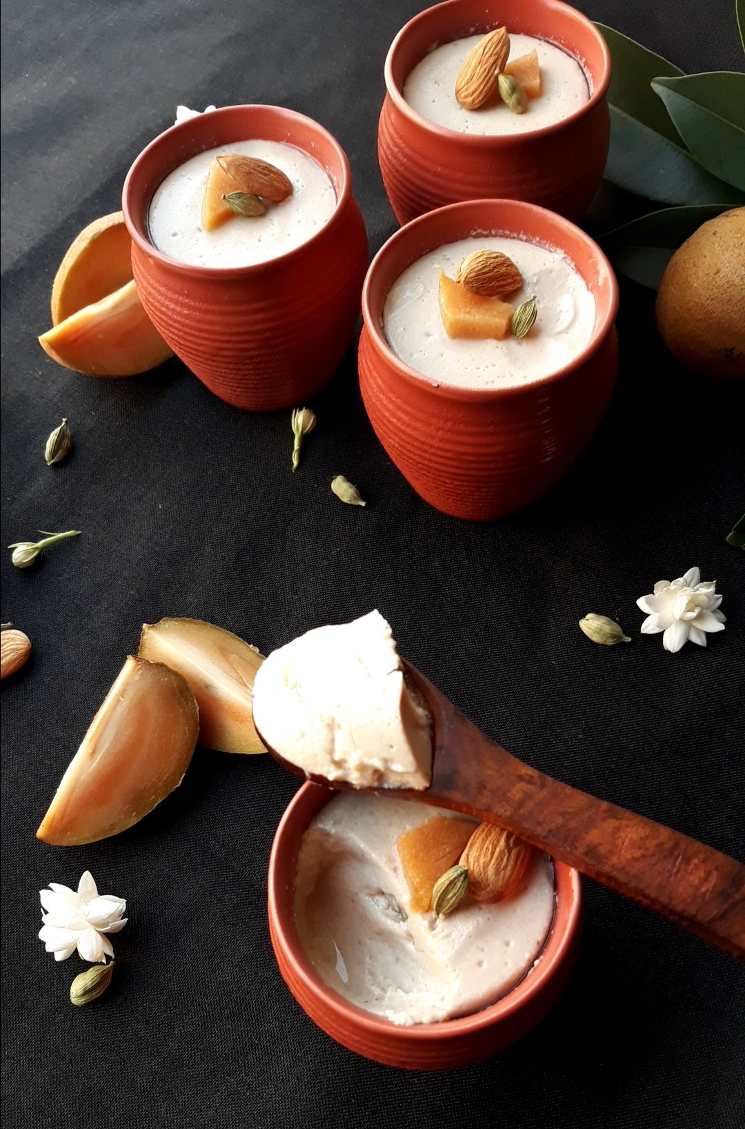 Chickoo/Sapota infused Baked Mishti doi